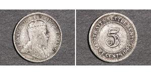 5 Cent Établissements des détroits (1826 - 1946) Argent Édouard VII (1841-1910)