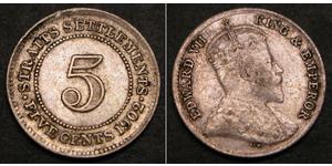 5 Cent Établissements des détroits (1826 - 1946) Argent Édouard VII (1841-1910)