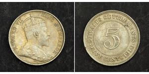 5 Cent Établissements des détroits (1826 - 1946) Argent Édouard VII (1841-1910)