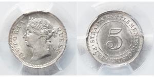 5 Cent Établissements des détroits (1826 - 1946) Argent Victoria (1819 - 1901)