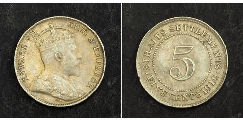 5 Cent Établissements des détroits (1826 - 1946) Argent Édouard VII (1841-1910)