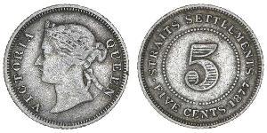 5 Cent Insediamenti dello Stretto (1826 - 1946) Argento Vittoria (1819 - 1901)