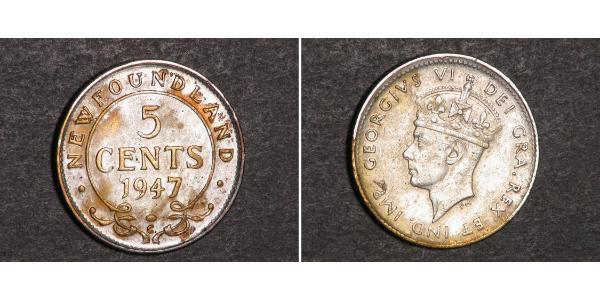 5 Cent Terranova e Labrador Argento Giorgio VI (1895-1952)