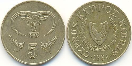 5 Cent Republic of Cyprus (1960 - ) Brass/Nickel 