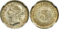 5 Cent Straits Settlements (1826 - 1946) Plata Victoria (1819 - 1901)