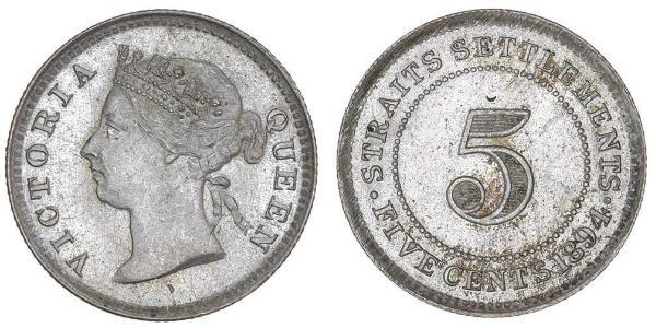 5 Cent Straits Settlements (1826 - 1946) Plata Victoria (1819 - 1901)