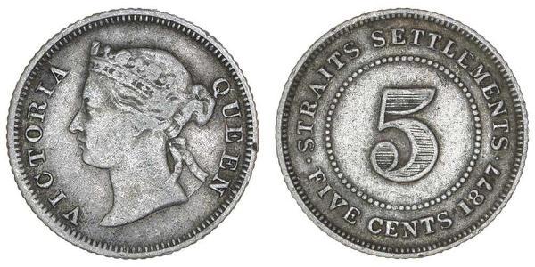 5 Cent Straits Settlements (1826 - 1946) Plata Victoria (1819 - 1901)