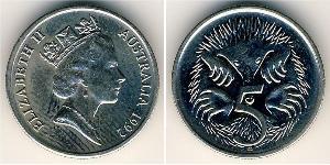 5 Cent Australia (1939 - ) Rame/Nichel Elisabetta II (1926-2022)