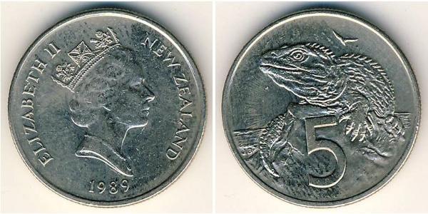 5 Cent Nuova Zelanda Rame/Nichel Elisabetta II (1926-2022)