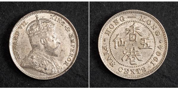 5 Cent Hongkong Silber Eduard VII (1841-1910)