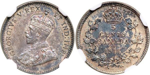 5 Cent Canada Silver George V of the United Kingdom (1865-1936)