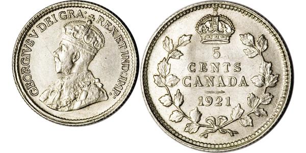 5 Cent Canada Silver George V of the United Kingdom (1865-1936)