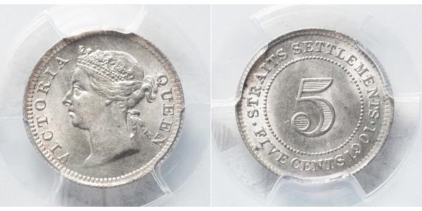 5 Cent Straits Settlements (1826 - 1946) Silver Victoria (1819 - 1901)