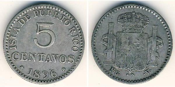 5 Centavo Porto Rico Argento 