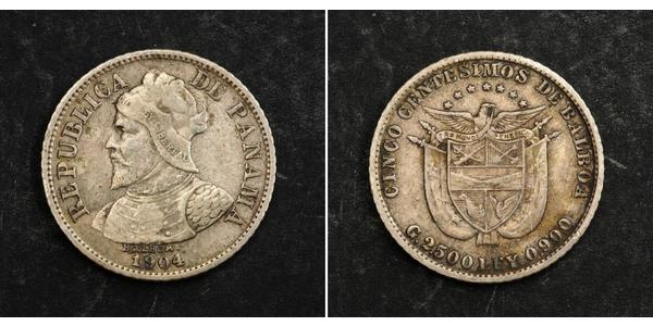 5 Centesimo Panama Argent Vasco Núñez de Balboa (1475 – 1519)