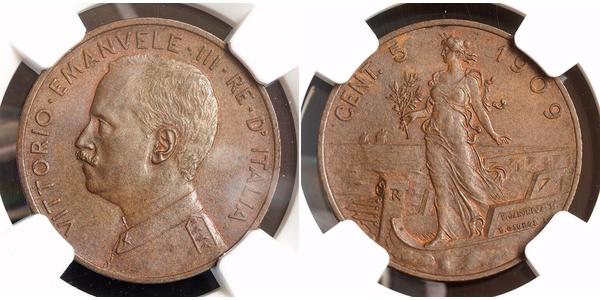 5 Centesimo Kingdom of Italy (1861-1946) Copper Victor Emmanuel III of Italy (1869 - 1947)
