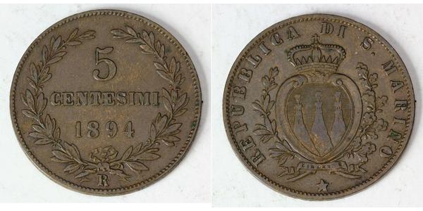 5 Centesimo San Marino Copper 