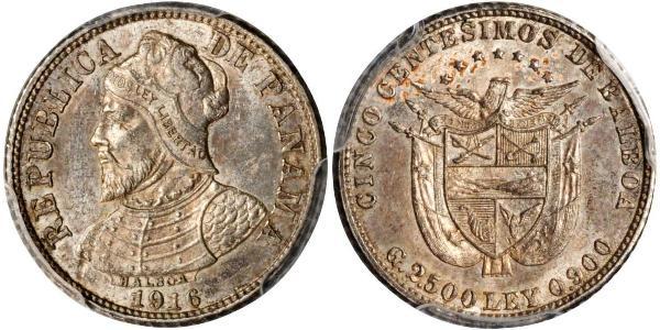 5 Centesimo Panama Silber Vasco Núñez de Balboa (1475 – 1519)