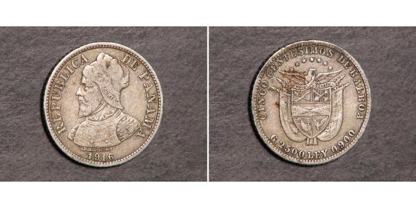 5 Centesimo Panama Silber Vasco Núñez de Balboa (1475 – 1519)