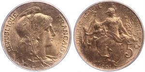 5 Centime Tercera República Francesa (1870-1940)  Bronce 