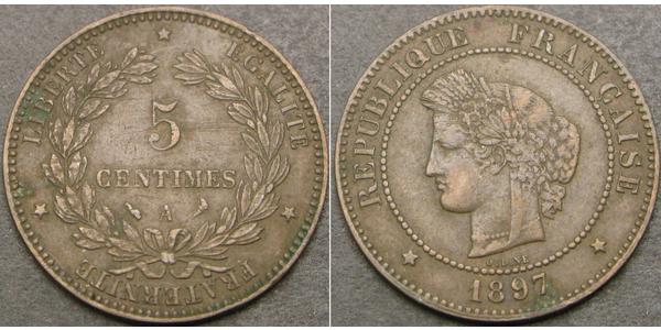 5 Centime Tercera República Francesa (1870-1940)  Bronce 
