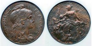 5 Centime French Third Republic (1870-1940)  Bronze 