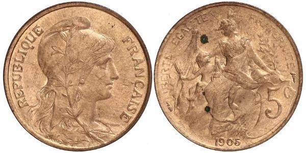 5 Centime French Third Republic (1870-1940)  Bronze 