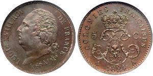 5 Centime Kingdom of France (1815-1830) Bronze Louis XVIII of France (1755-1824)