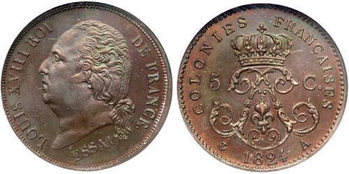 5 Centime Kingdom of France (1815-1830) Bronzo Luigi XVIII di Francia (1755-1824)