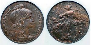 5 Centime Terza Repubblica francese (1870-1940)  Bronzo 