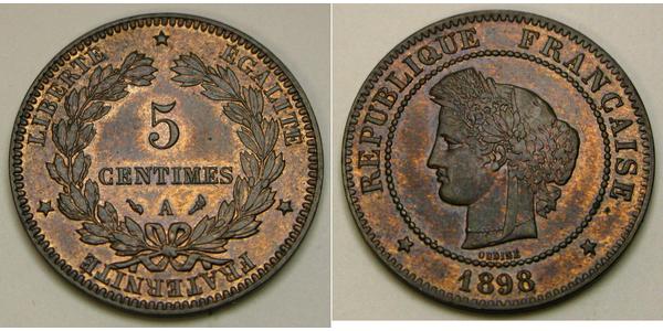 5 Centime Terza Repubblica francese (1870-1940)  Bronzo 