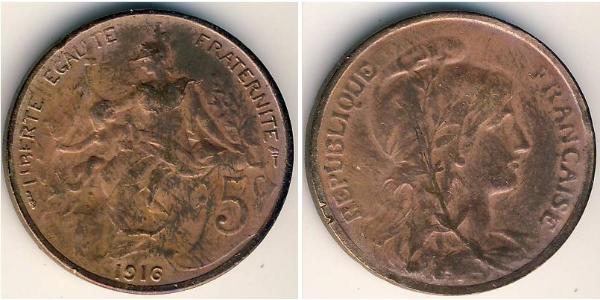 5 Centime Terza Repubblica francese (1870-1940)  Bronzo 