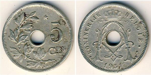 5 Centime Belgio Ottone/Nichel 