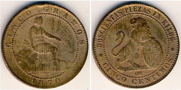 5 Centimo Kingdom of Spain (1814 - 1873) Cobre 