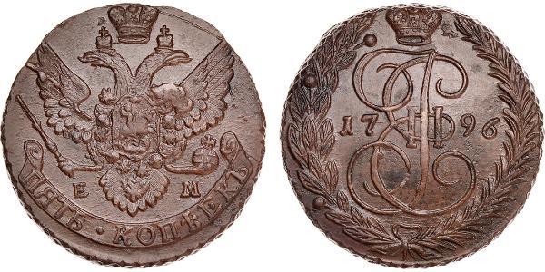 5 Copeca Impero russo (1720-1917) Rame Caterina II (1729-1796)