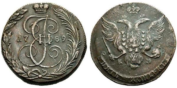 5 Copeca Impero russo (1720-1917) Rame Caterina II (1729-1796)