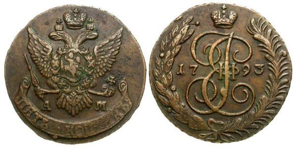 5 Copeca Impero russo (1720-1917) Rame Caterina II (1729-1796)