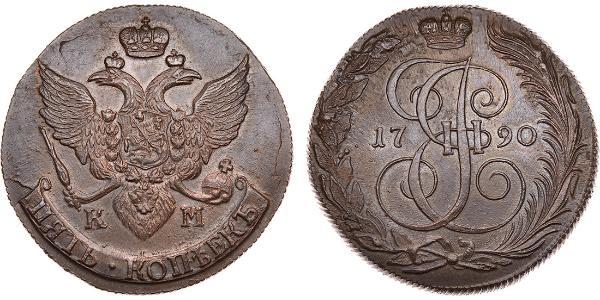 5 Copeca Impero russo (1720-1917) Rame Caterina II (1729-1796)