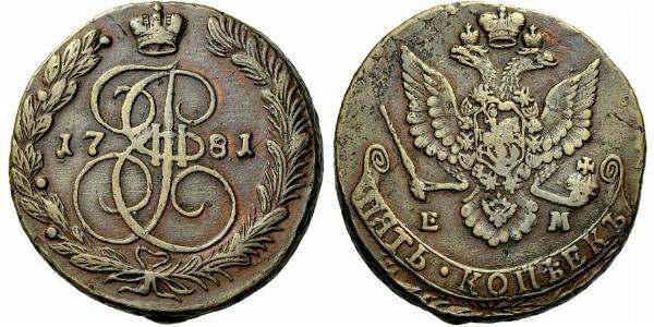 5 Copeca Impero russo (1720-1917) Rame Caterina II (1729-1796)