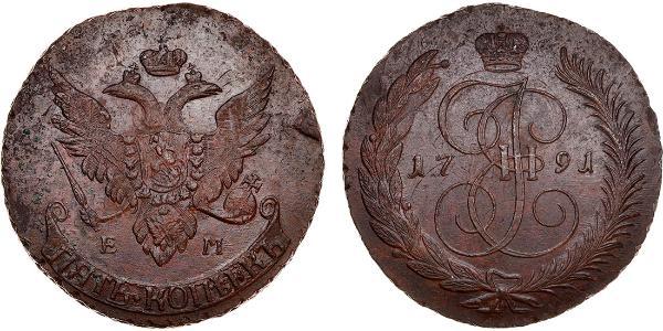 5 Copeca Impero russo (1720-1917) Rame Caterina II (1729-1796)