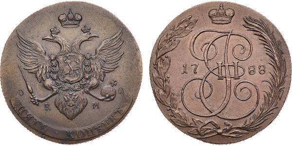 5 Copeca Impero russo (1720-1917) Rame Caterina II (1729-1796)