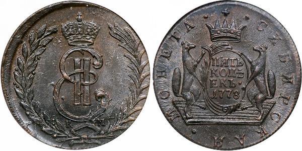 5 Copeca Impero russo (1720-1917) Rame Caterina II (1729-1796)