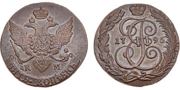 5 Copeca Impero russo (1720-1917) Rame Caterina II (1729-1796)