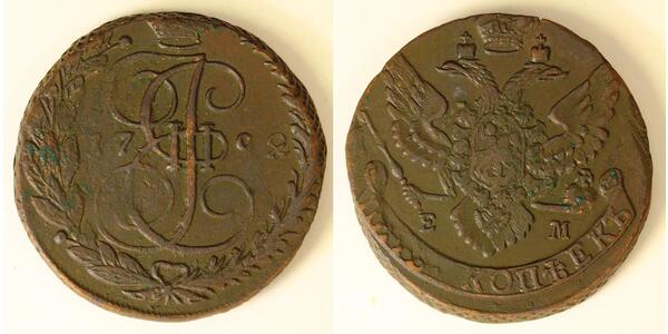 5 Copeca Impero russo (1720-1917) Rame Caterina II (1729-1796)