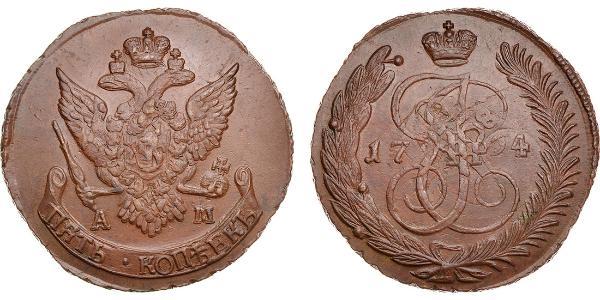 5 Copeca Impero russo (1720-1917) Rame Caterina II (1729-1796)