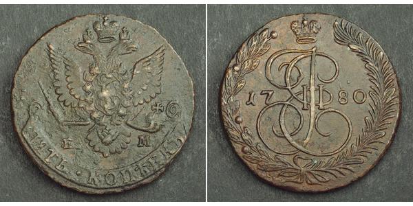 5 Copeca Impero russo (1720-1917) Rame Caterina II (1729-1796)