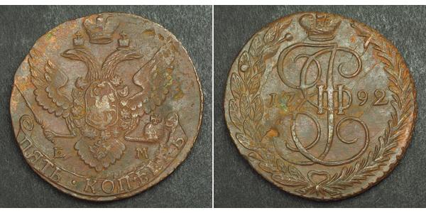 5 Copeca Impero russo (1720-1917) Rame Caterina II (1729-1796)