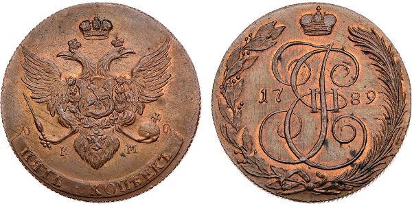 5 Copeca Impero russo (1720-1917) Rame Caterina II (1729-1796)