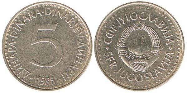 5 Denaro Repubblica Socialista Federale di Jugoslavia (1943 -1992) Ottone/Nichel 
