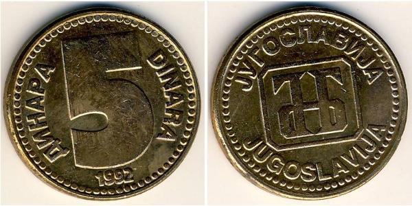5 Dinar République fédérative socialiste de Yougoslavie (1943 -1992) Cuivre/Zinc 